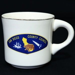 Boy Scouts VTG BSA Ceramic Mug San Diego County Council California Bear Ship Cup